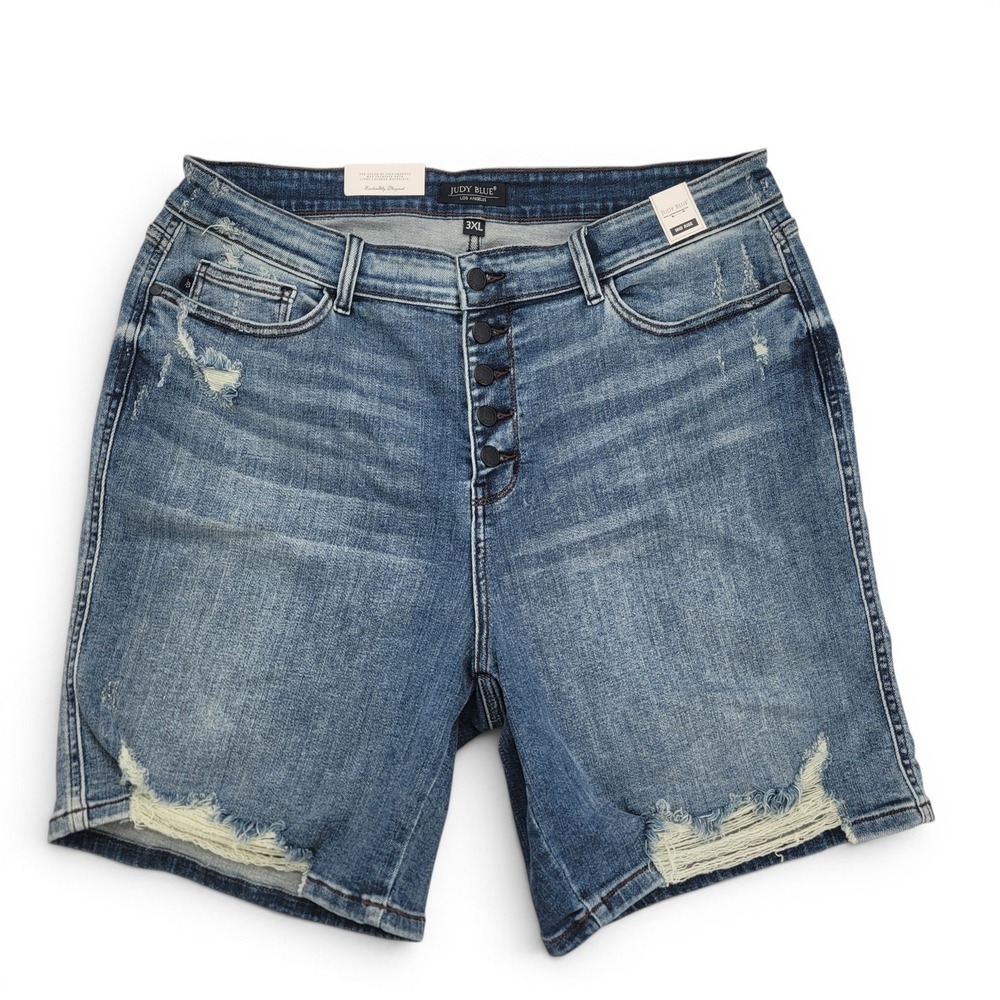 Judy Blue Womens 3X Denim Shorts Mid Rise Stretch Distressed Button Fly Plus NWT